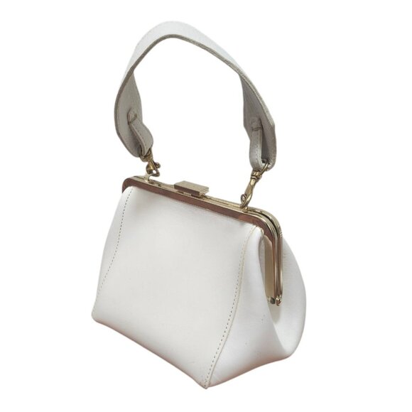 Clare V. Frame Top Handle Bag White Leather Gold Kiss-Lock Clasp Chic - Picture 3 of 15